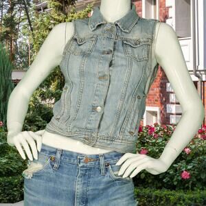 Brandy Melville Distressed Faded Denim Jean Light Blue Wash Italy Vest XS